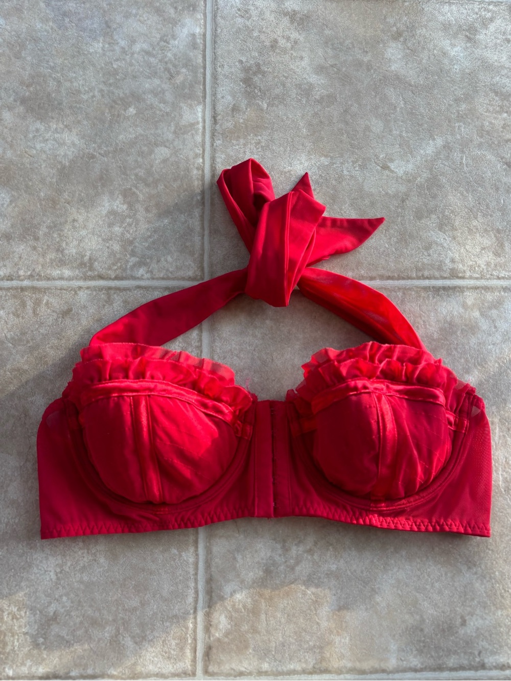 Frederick's of Hollywood Red Ruffle Halter Bra